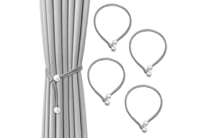 SUBTAVIK 4 Pcs Curtain Tiebacks, Pearl Curtain Rope Buckle Elegant Weaving Curtain Tiebacks Adjustable Curtain Tie Backs for Home, Office, Living Room, Bedroom (Grey)
