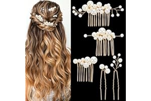 Ouligay Lot de 5 accessoires de cheveux de mariée dorés - Bijoux de cheveux - Peigne à cheveux en forme de U - Pour mariage - Pour femme et femme