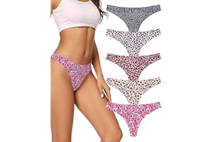 Voenxe Damskie Bezszwowe Bielizna Stringi, Damska Niewidoczne Majtki Z Stringami Paski, Bielizna Damska Bezszwowa, Brazylijskie Z Mikrofibry Wielopak Dla Kobiet,OddychająCe,RozciąGliwe,MięKkie,5 Sztuk