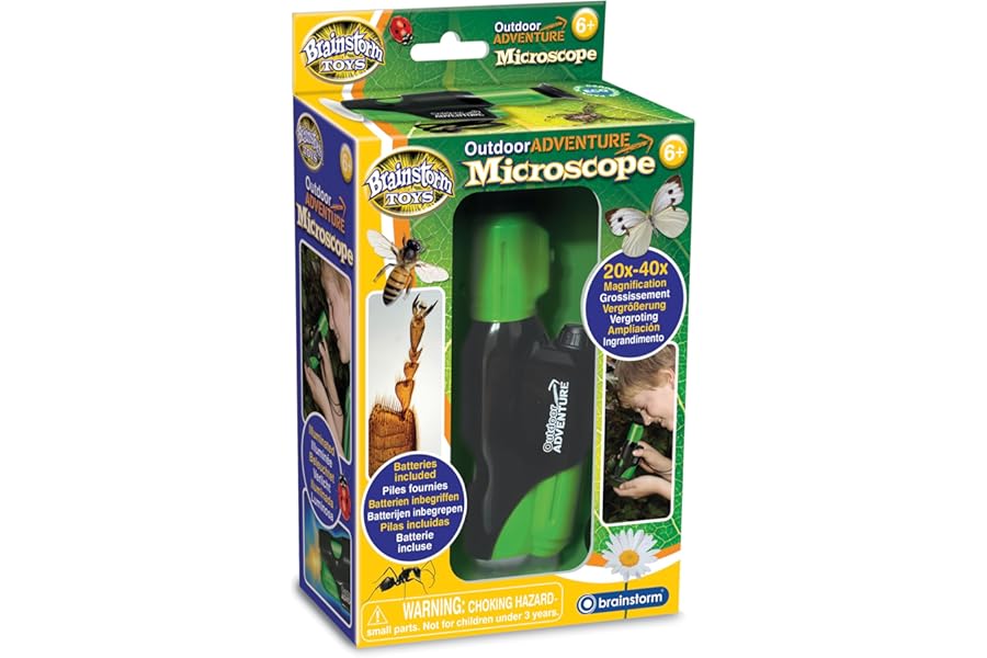 Brainstorm Toys Kids Outdoor Adventure Microscope – Small Portable Microscope with 20x to 40x Magnification, Perfect for Nature Exploration and STEM Learning