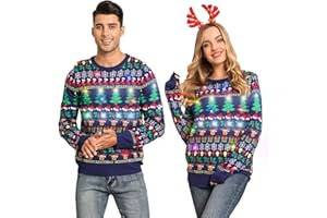 Belovecol unisex LED Light Up świąteczny brzydki sweter świąteczny zabawny sweter z dzianiny dla mężczyzn i kobiet
