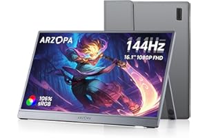 ‎ARZOPA ARZOPA Przenośny Monitor 16.1" 144Hz, 106% sRGB FHD, HDR, Ultra Cienki, Ochrona Wzroku, Drugi Ekran do PC/PS5/Mac/Xbox - Z1FC Szary