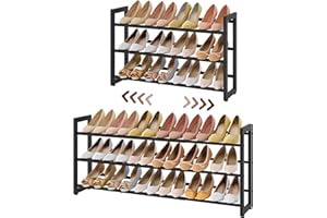 ‎FAVOOSTY FAVOOSTY 3 Ebenen Schuhregal Metall Ausziehbares Schwarz, Verstellbar Platzsparend, Shoes Rack, Robustes Schuhständer für Eingangsbereich, Schlafzimmer