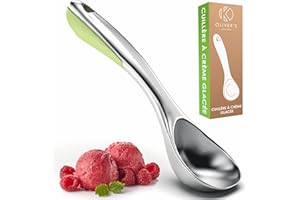 Oliver's Kitchen ® Cuillère à Glace - Créez des Boules Parfaites avec notre Cuillère à glace Solide - La Confortable Poignée Facilite le Travail des Crèmes Glacées Dures !