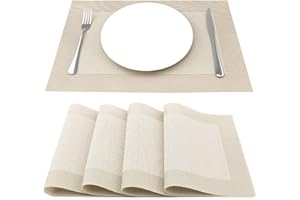 SueH Design Lot de 8 Sets de Table Vinyle Résistant à l'usure à la Chaleur, Tissées pour Napperons de Cuisine 45 cm * 30 cm, Beige