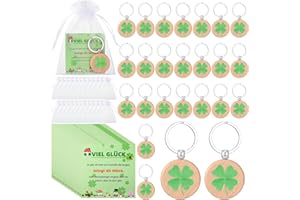 Namalu 24 Viel Glück Geschenke Set Inkl. 24 Kleeblätter Glücksbringer Schlüsselanhänger Holz Kleeblatt Glücksbringer 24 Kleeblatt Grußkarte 24 Organzabeutel für Frauen Freundin Kollegen