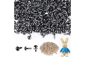 FINEASY 300 Pezzi Occhi di Sicurezza con Rondelle, Occhi per Pupazzi all'Uncinetto in Plastica Nera, Occhietti Occhi Amigurumi di Peluche per Orsacchiotti Creazione Bambole (8mm)