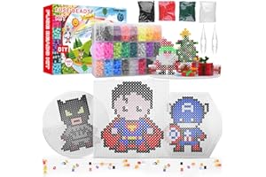 Longruner LA26 Lot de 12 000 perles à repasser avec plaques à broches 24 couleurs 3 plaques enfichables + 50 modèles DIY Accessoires de bricolage Meilleur cadeau d'anniversaire pour filles garçons de