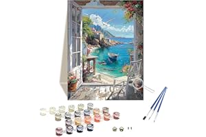wonloong Paint by Numbers for Adults,Sea View Painting by Number Kits On Canvas,DIY Craft Art Painting Kit Acrylic Pigment Drawing Paintwork for Gift Home Wall Decor 12x16inch/30x40cm