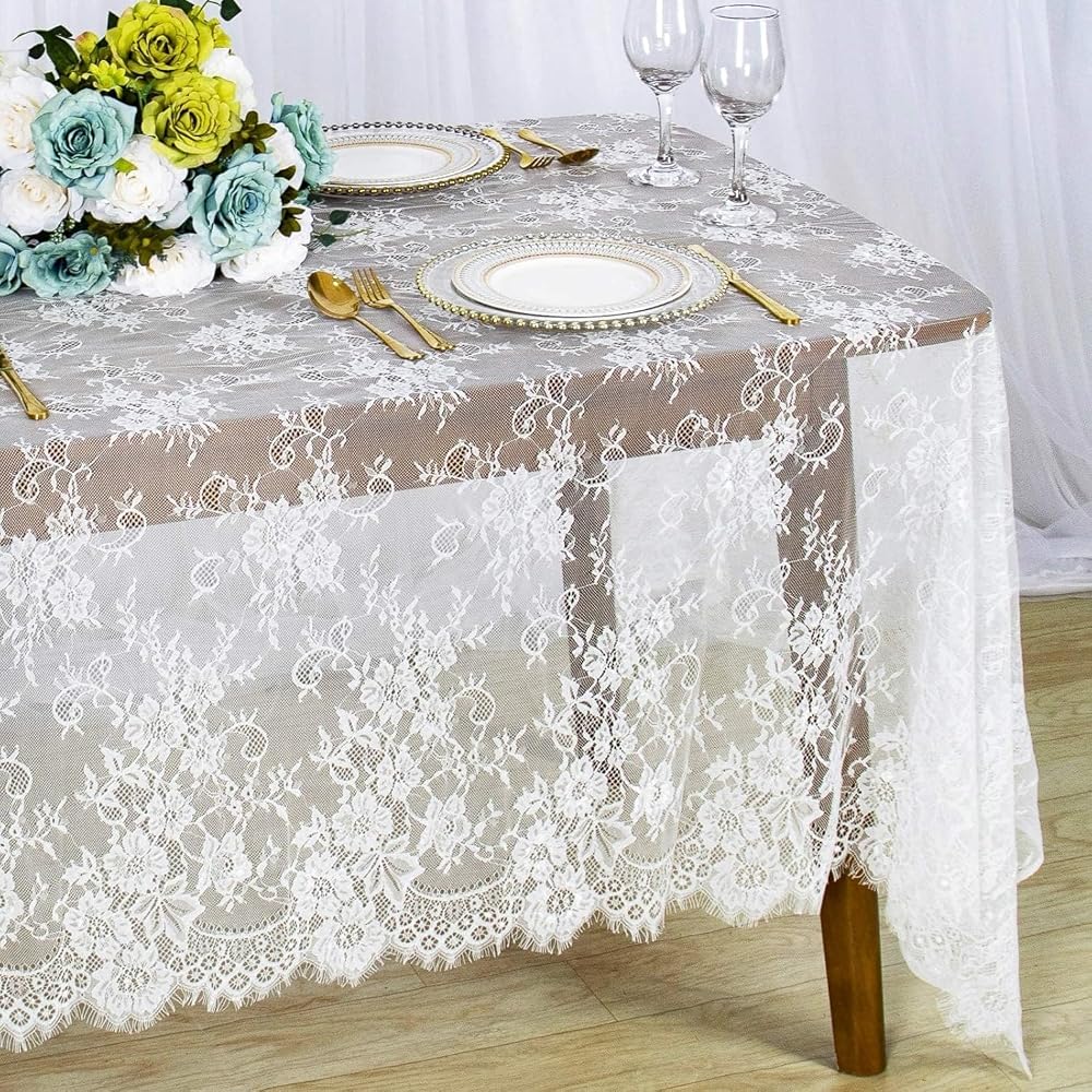 Bolivia’s Yemek masası için masa örtüsü, 150x300cm keten dekor, beyaz dantel detaylı örtü, düğün, akşam daveti, çay saati ve özel etkinliklere uygun masa süsü