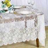 Aputue Masa &Ouml;rt&uuml;s&uuml;, 150x300 cm Ketenden Yapılmış, Yemek Masası İ&ccedil;in, Beyaz Dantel Desenli, Catering Etkinlikleri, Akşam Yemek