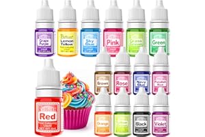 Food Colouring Liquid - Fidton 15 Colours Highly Concentrated Food Dye, Food Colouring Set for Icing, Macaroons, Cake Decoration, Ice Cream, Fondant, Icing Colouring for Slime - 6 ml