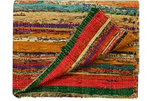 AAKRITI GALLERY Tappeto pezzotto realizzato a mano con materiali riciclati, tappeto indiano Chindi multicolore, boho-chic decorativo (150 x 90 cm) Yellow