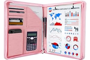 GraduationMall A4 Portfolio Folder with Clipboard, Zippered Document Organizer for Business, Conference, Interview, Resume and Legal Document Holder Pink