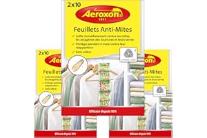 Aeroxon - Papiers Anti-Mites Textiles - 3x20 pièces - Contre Les Mites, Les coléoptères et Les Larves - Protection Anti-Mites pour Vos vêtements dans dans l'armoire