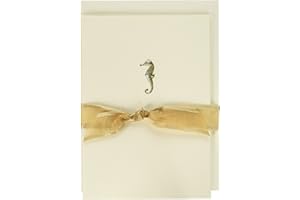 Graphique Seahorse La Petite Presse Boxed Notecards - 10 Embossed and Embellished Gold Foil Seahorse Blank Cards with Matching Envelopes, 3.25"" x 4.75""" (L1329CB)