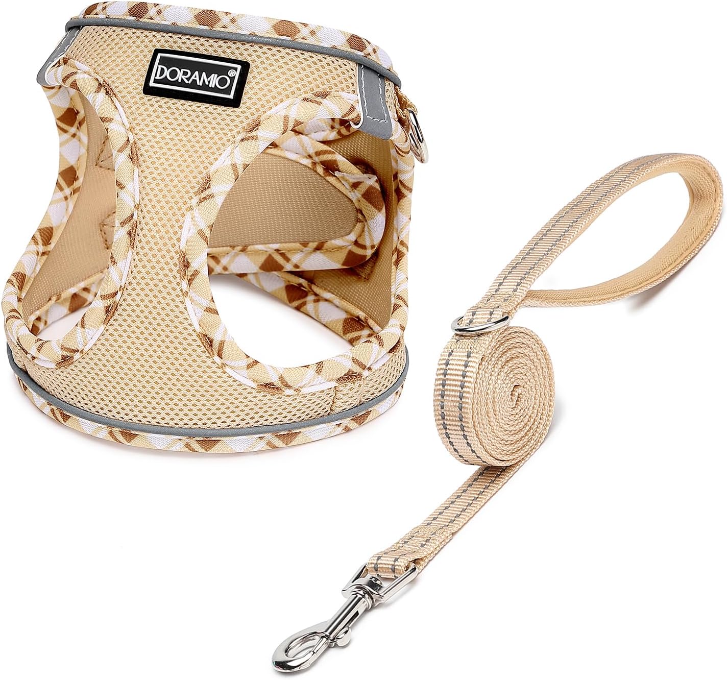 DORAMIO Arnés Perro Pequeños, Arnés Antitirones Reflectante Cómodo Transpirable Arneses Chaleco para Perros Pequeños Gatos, Cachorros (XXS, Beige)
