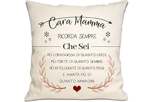BOMMEX Cara Mamma Che Sei Più Coraggiosa di Quanto Credi Copricuscini per la mamma da Figlia Figlio Regalo d'ispirazione per la mamma Compleanno Festa della Mamma Regalo di Natale (Cara Mamma-1)