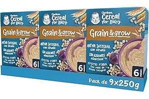 GERBER Avena Integral con Ciruela, Papilla de Cereales para Bebés, Paquetes 9x250g, a partir de 6 meses