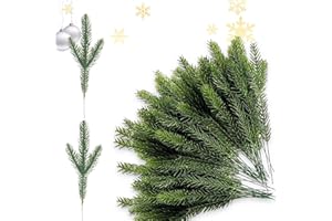 RYAN 50 Pezzi Rami Pino Decorativi Natalizi Rami Abete Finto in Plastica Ramo di Abete Decorazione per Corona Dell'Avvento per Natale Decorazione Layout di Scena (Verde)