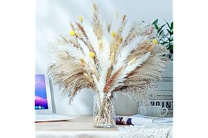 GIYIM Dried Pampas Grass - 100 PCS Dried Flowers Bouquet, Fluffy Bunny Tails, Reed Grass Bouquet, Natural White Pampas for Wedding, Room, Table, Boho Home Decor Decorations