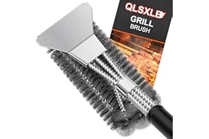 QLSXLB Grillbürste, Edelstahl Bürste Grill, Grillrost Bürste mit Schaber, Grill Reinigungsbürste Langer Griff, Drahtbürste für Gasgrill, Holzkohlegrill und Elektrogrill