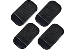 ADMYGO 4 PCS Anti Slip Mat, 14 * 8 cm Non Slip Car Dash Mats, Self-Adhesive Washable Dashboard Grip, Car Dashboard Accessories, Multifunctional Fixate Anti Slip for Cell Phone Sunglasses Keys - Black