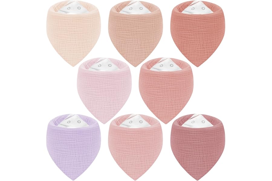 Yukkidds Muslin Bibs 8 Pack Bandana Dribble Bibs 100% Cotton for Teething, Adjustable Snap Drool Bibs for Newborn&Baby Boys Girls 0-36 Months Purple&Pink