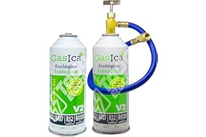 GENÉRICO 2 Gasflaschen V2 Gasflaschen Bio-Kühlmittel Ersatz Gas R410A R32, R22, R407 und R290 plus Schlauch mit Schlüssel, Nachfüllpack Klimaanlage