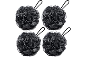 VANZAVANZU Bath Loofah Large 80g Shower Sponge Body Scrubber Mesh Pouf for Men and Women, Set of 4 (Black)
