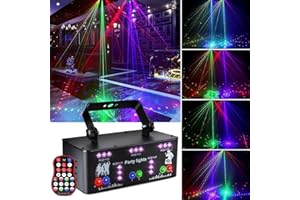 Fwiull Lampes Fête Professionnelles, 21 Lentilles Lumiere Soirée, DMX 512 d'Effets Lumière, Lumière Disco RGB UV à Commande Vocale, Lampe de Scène Télécommande Halloween, Fête, Noël ‎YSH-503 Noir
