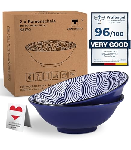 Ramen Ceramic Bowl 20cm Blue Soup Bowl Salad Bowl Pho Soup Bowl Ramen Noodle Bowl Müsl Bowls A-B Quality possible with small Glaze Flaws Pho Soup