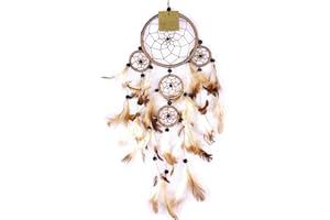 BALI PAPAYA Attrape Rêve Marron Capteur de rêves Attrapeur Piège Indien Plumes Naturelles Dreamcatcher Grand Dream Catcher 48 cm Brown