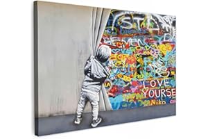 MuchoWow© Leinwände Groß 120x80 cm XXL Wall Decoration Bilder Schlafzimmer Deko Pictures Canvas Painting Wanddekoration Wohnzimmer Graffiti - Illusion - Junge - Wallart