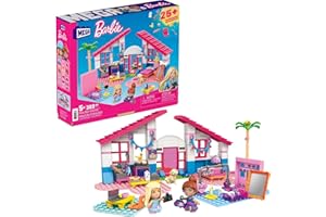 Barbie ​​MEGA Barbie Malibu House Building Set with 303 bricks and special pieces, accessories and 2 micro-dolls, toy gift set for ages 5 and up ​