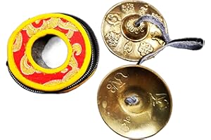 Gandhanra Conjunto de Campanas de platillos de meditación Tibetanas - Platillos Tingshas Tibetanos - Hecho a Mano en Nepal - campanas - Latón Om 6.5cm