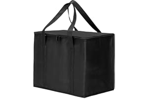 Rilcn Food Delivery Bag, 40L 43x30x31cm Black Insulated Soft Cooler Bag, Waterproof Pizza Delivery Bags, Reusable Warm and Cooler Grocery Shopping Bags for Picnic, Food