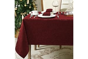 Romanstile abwaschbare Tischdecke Weihnachten 140x240 cm rot rechteckig Damast Jacquard schmutzabweisend und wasserabweisend,Elegante Tischdecken Tablecloth für Party,Geburtstag,Restaurant,Christmas