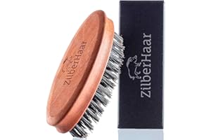 ZilberHaar - Pocket Mustache and Beard Brush - Stiff Boar Bristles and Pearwood - Perfect Beard Grooming Tool for Men - Relieves Beard Itch, Works with all Beard Balms and Beard Oils - Made in Europe