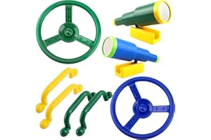 Haconba Playground Accessories Swingset Plastic Pirate Ship Steering Wheel Safety Handles Telescope for Kids Outdoor Playground Treehouse Jungle Gym Accessories (8 Pcs- Green,Blue,Yellow Set)