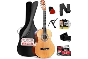Pyle Beginner Acoustic Guitar Kit, Full Size Classical 99 cm All Wood Nylon String with Capo, Strap, Extra String Set and Gig Bag, For Beginners Adults Youth Kids, Natural Gloss