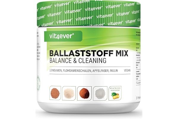 vit4ever Mélange de Fibres - 400 g de Poudre avec Téguments de Psyllium, Inuline (Prébiotique), Fibres de Pomme, Graines de Lin - Riche en Fibres - Végan - Arôme Naturel d’Ananas - Qualité Premium