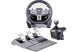 PXN V9 GEN2 PC Steering Wheel and Shifter and Pedal, Gaming Steering Wheel with Paddle Shifters, Hall-effect Pedal, 6+R Shifter, Racing Steering Wheel for PS4, PS3, Xbox Series X/S, Xbox One, PC