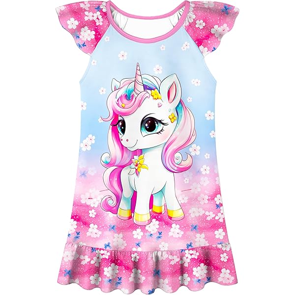 Pyjama Fille Barbie Nuit Papillon - Chemise De Nuit Volantée Imprimée - En Polyester Doux élastique - Confortable Et Amusant