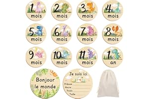 Halinuia Carte Etape Bébé Bois Français, Cadeau de Naissance Bebe, 26 moments de la Naissance à 1 an sur 13 disques en Bois Gravés Recto-Verso, Cartes de Bébé Milestone pour Futurs Parents