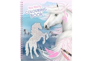 Depesche 12765 Miss Melody-Livre de coloriage avec 20 Pages pour créer des Motifs de Chevaux, Planche d'autocollants et décoration de Paillettes, 12756, Multicolor