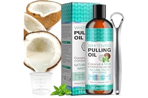 JCZQDRPC Kokosnuss-Ziehöl für die Zähne 237ml, Kokosöl, Mundziehöl mit Kokosnuss & Pfefferminzöl, Minzöl zum Ziehen von Mundwasser mit Zungenschaber, Kokosnussöl für Zähne frischen Atem, Zahnaufhellung