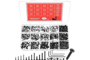 BNNRJIA 1005 Pz M2 M2,5 M3 Viti Bulloni e Dadi, Set di Viti a Testa Svasata, Bulloni a Testa Piatta con Esagono Incassato, Vite a Esagonale Piatta con Dadi e Rondelle, Viti Esagonali per Macchine, Neri