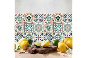 RE-COVERTILES - Adesivi per Piastrelle Bagno e Cucina 24 Pz 10x10 cm - PS00116 Decorazione murale in PVC impermeabile mattonelle mosaico stile cementine Azulejos