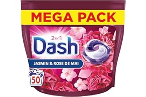 Dash 2en1 PODS Jasmin et Rose de Mai, 50 Lavages, Lessive Capsules 3-en-1, 3 Semaines de Fraîcheur avec Lenor, Notes Florales et Baies Rouges, Efficace en Cycle Froid, Fabriquée en France